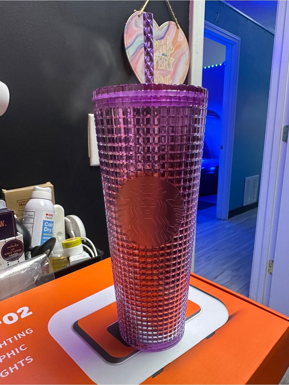 Starbucks 2021 Pink & Purple Disco Grid Venti Tumbler 24oz New